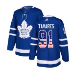 Men's Toronto Maple Leafs #91 John Tavares Blue Home USA Flag Stitched Hockey Jersey