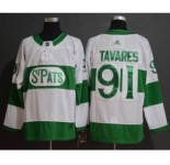 Men's Toronto Maple Leafs #91 John Tavares White 2019 St. Patrick's Day Hockey Jersey