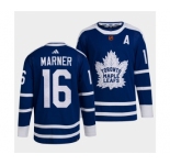 Men's Toronto Maple Leafs Black #16 Mitch Marner Blue 2022 Reverse Retro Stitched Jersey