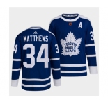 Men's Toronto Maple Leafs Black #34 Auston Matthews Blue 2022 Reverse Retro Stitched Jersey