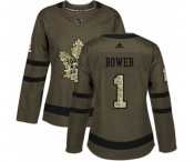 Women Adidas Toronto Maple Leafs #1 Johnny Bower Authentic Green Salute to Service NHL Jersey