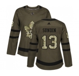 Women Adidas Toronto Maple Leafs #13 Mats Sundin Authentic Green Salute to Service NHL Jersey