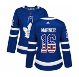 Women Adidas Toronto Maple Leafs #16 Mitchell Marner Authentic Royal Blue USA Flag Fashion NHL Jersey