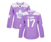 Women Adidas Toronto Maple Leafs #17 Wendel Clark Purple Authentic Fights Cancer Stitched NHL Jersey