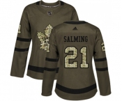 Women Adidas Toronto Maple Leafs #21 Borje Salming Authentic Green Salute to Service NHL Jersey