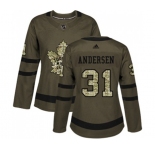 Women Adidas Toronto Maple Leafs #31 Frederik Andersen Authentic Green Salute to Service NHL Jersey