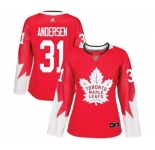 Women Adidas Toronto Maple Leafs #31 Frederik Andersen Authentic Red Alternate NHL Jersey