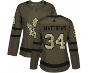 Women Adidas Toronto Maple Leafs #34 Auston Matthews Authentic Green Salute to Service NHL Jersey