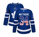 Women Adidas Toronto Maple Leafs #34 Auston Matthews Authentic Royal Blue USA Flag Fashion NHL Jersey