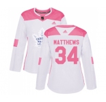 Women Adidas Toronto Maple Leafs #34 Auston Matthews Authentic White Pink Fashion NHL Jersey