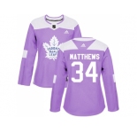 Women Adidas Toronto Maple Leafs #34 Auston Matthews Purple Authentic Fights Cancer Stitched NHL Jersey