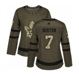Women Adidas Toronto Maple Leafs #7 Tim Horton Authentic Green Salute to Service NHL Jersey