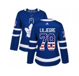Women Adidas Toronto Maple Leafs #78 Timothy Liljegren Authentic Royal Blue USA Flag Fashion NHL Jersey