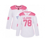 Women Adidas Toronto Maple Leafs #78 Timothy Liljegren Authentic White Pink Fashion NHL Jersey