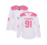 Women Adidas Toronto Maple Leafs #91 John Tavares White Pink Authentic Fashion Stitched NHL Jersey