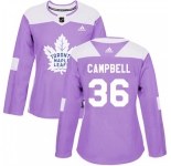 Women's Toronto Maple Leafs #36 Jack Campbell Adidas Authentic Purple Fights Cancer Practice Jersey