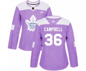 Women's Toronto Maple Leafs #36 Jack Campbell Adidas Authentic Purple Fights Cancer Practice Jersey