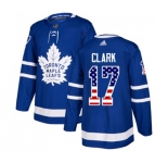 Youth Adidas Toronto Maple Leafs #17 Wendel Clark Authentic Royal Blue USA Flag Fashion NHL Jersey