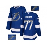 Men Adidas Tampa Bay Lightning #77 Victor Hedman Blue Home Authentic Fashion Gold Stitched NHL Jersey