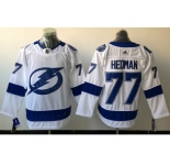 Men Adidas Tampa Bay Lightning #77 Victor Hedman White Road Authentic Stitched NHL Jersey