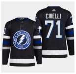 Men Tampa Bay Lightning #71 Anthony Cirelli Black Alternate Premier Breakaway Stitched Jersey