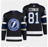 Men Tampa Bay Lightning #81 Erik Cernak Black Alternate Premier Breakaway Stitched Jersey