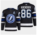 Men Tampa Bay Lightning #86 Nikita Kucherov Black Alternate Premier Breakaway Stitched Jersey