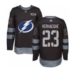 Men's Lightning #23 Carter Verhaeghe Black 1917-2017 100th Anniversary Stitched Hockey Jersey