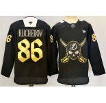 Men's Tampa Bay Lightning #86 Nikita Kucherov 2024-25 Black Gasparilla Inspired Pirate-Themed Warmup Stitched Jersey