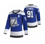 Men's Tampa Bay Lightning #91 Steve Stamkos Blue 2020-21 Reverse Retro Alternate Hockey Jersey