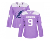 Women Adidas Tampa Bay Lightning #9 Tyler Johnson Purple Authentic Fights Cancer Stitched NHL Jersey