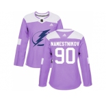 Women Adidas Tampa Bay Lightning #90 Vladislav Namestnikov Purple Authentic Fights Cancer Stitched NHL Jersey