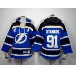 youth nhl jerseys tampa bay lightning #91 stamkos blue-black[pullover hooded sweatshirt][patch A]