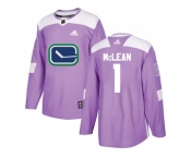 Men Adidas Vancouver Canucks #1 Kirk Mclean Purple Authentic Fights Cancer Stitched NHL Jerse