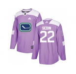 Men Adidas Vancouver Canucks #22 Daniel Sedin Purple Authentic Fights Cancer Stitched NHL Jersey