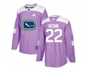 Men Adidas Vancouver Canucks #22 Daniel Sedin Purple Authentic Fights Cancer Stitched NHL Jersey
