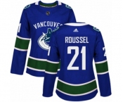 Women Adidas Vancouver Canucks #21 Antoine Roussel Authentic Blue Home NHL Jersey