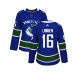 Women Adidas Vancouver Canucks #16 Trevor Linden Blue Home Authentic Stitched NHL Jersey