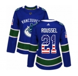Women Adidas Vancouver Canucks #21 Antoine Roussel Authentic Blue USA Flag Fashion NHL Jersey