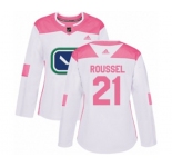 Women Adidas Vancouver Canucks #21 Antoine Roussel Authentic White Pink Fashion NHL Jersey