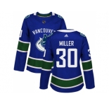 Women Adidas Vancouver Canucks #30 Ryan Miller Blue Home Authentic Stitched NHL Jersey