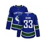 Women Adidas Vancouver Canucks #33 Henrik Sedin Blue Home Authentic Stitched NHL Jersey