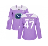 Women Adidas Vancouver Canucks #47 Sven Baertschi Purple Authentic Fights Cancer Stitched NHL Jersey