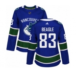 Women Adidas Vancouver Canucks #83 Jay Beagle Authentic Blue Home NHL Jersey