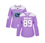 Women Adidas Vancouver Canucks #89 Alexander Mogilny Purple Authentic Fights Cancer Stitched NHL Jersey