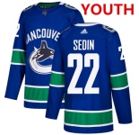 Youth Vancouver Canucks #22 Daniel Sedin Stitched Blue Third  NHL Jersey