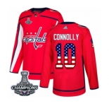 Men Adidas Washington Capitals #10 Brett Connolly Authentic Red USA Flag Fashion 2018 Stanley Cup Final Champions NHL Jersey