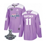 Men Adidas Washington Capitals #11 Mike Gartner Authentic Purple Fights Cancer Practice 2018 Stanley Cup Final Champions NHL Jersey