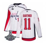 Men Adidas Washington Capitals #11 Mike Gartner Authentic White Away 2018 Stanley Cup Final Champions NHL Jersey