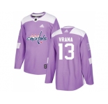 Men Adidas Washington Capitals #13 Jakub Vrana Purple Authentic Fights Cancer Stitched NHL Jersey